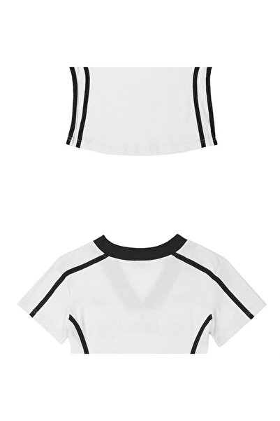 Toum Modessy Y2K Zerocircle Printed V Neck Stripe White Crop
