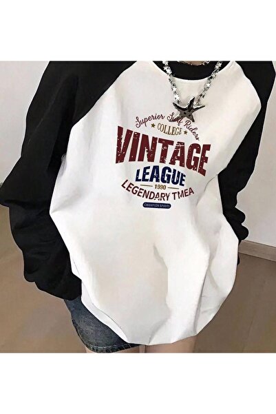 Toum Enya Jewelry Vintage Reglan cu mânecă lungă, albă tricou