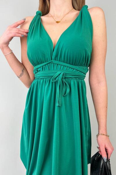 Mossta Φόρεμα με ασύμμετρη κοπή και λεπτομέρεια με κόμπους σε πράσινο χρώμα