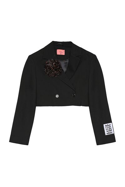 Quzu Black Crop Blazer - Με αξεσουάρ Rose