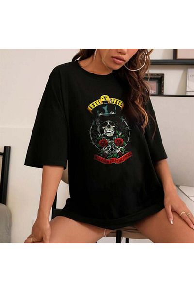 VandiVansi Rock Series Guns N' Roses Skull Black Unisex Oversize T-shirt