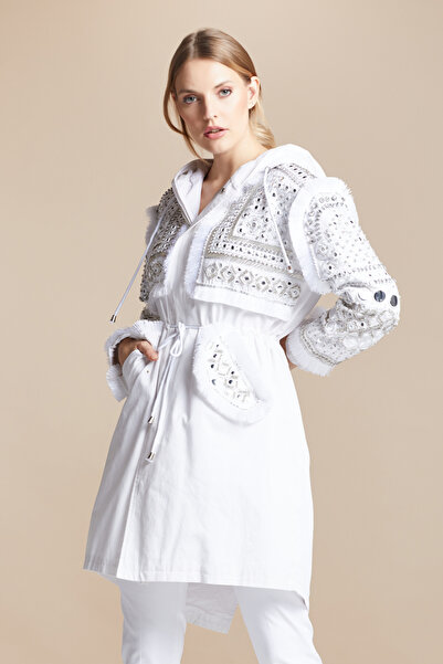 LUXXO Serpil Kadın Beyaz Trençkot 29894