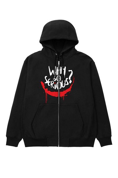 Touz Moda Why So Serious Printed Oversize Μαύρη ζακέτα με κουκούλα Unisex με φερμουάρ