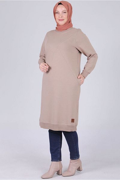 Moda Rosa 25K2049 - Mink - Large Size Hijab Two Thread Tunic