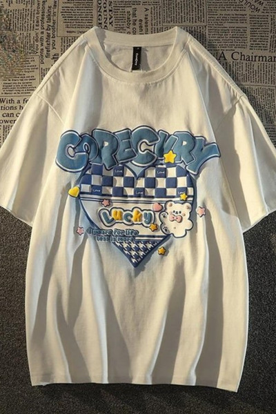 Toum Μπλουζάκι MODESSY Harajuku Corecury Λευκό Unisex oversized