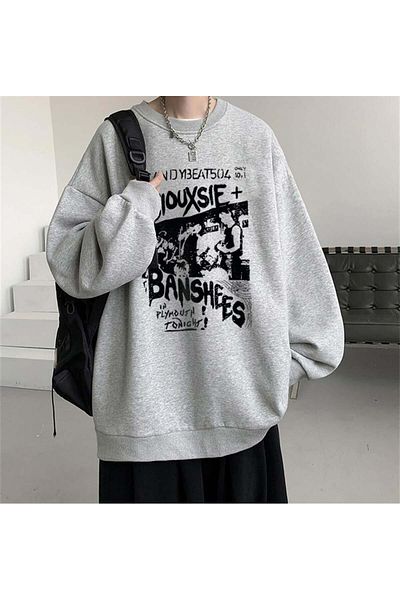Touz Moda Φούτερ Siouxsie Banshees με στάμπα γκρι Unisex Oversize Crew Neck