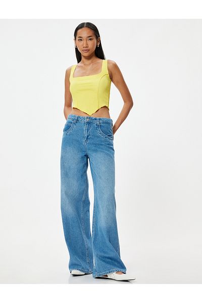 Koton Thick Strap Asymmetric Cut Crop Top - Textured U Collar