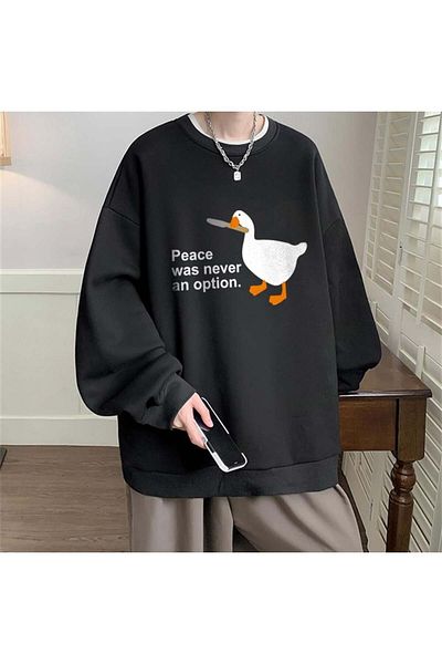 Touz Moda Φούτερ με στάμπα Duck Peace Μαύρο Unisex Oversize Crew Neck