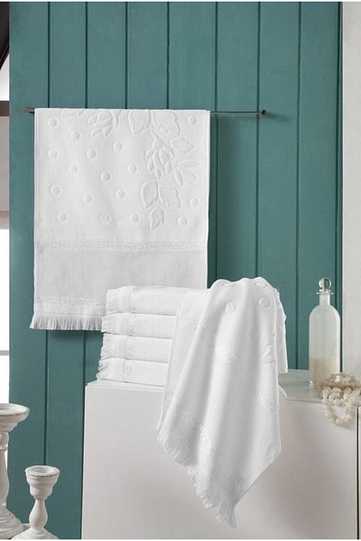 Fiesta 6 τεμάχια 30x50 Etam's Jacquard με κρόσσια λευκή καμβά