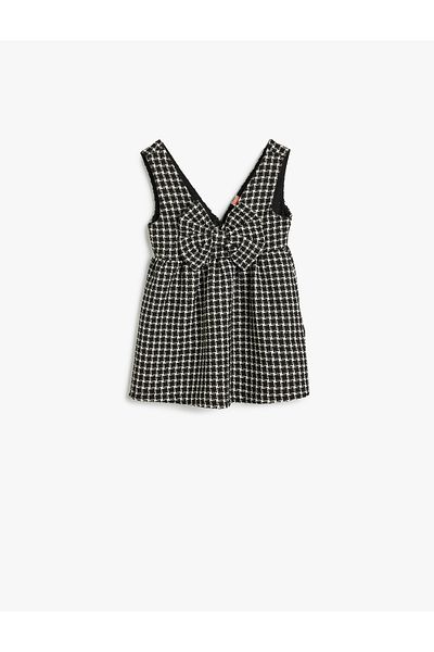 Koton V-Neck Bow Tie Tweed Dress