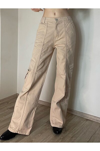 Toum MODESSY Y2K KREM RENGİ KARGO PANTOLON