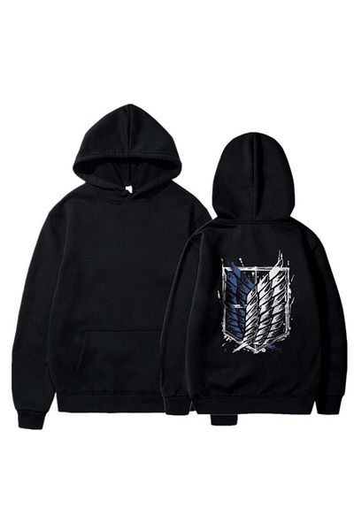 Touz Moda Attack On Titan Νέο λογότυπο πίσω με στάμπα μαύρη μπλούζα με κουκούλα Unisex