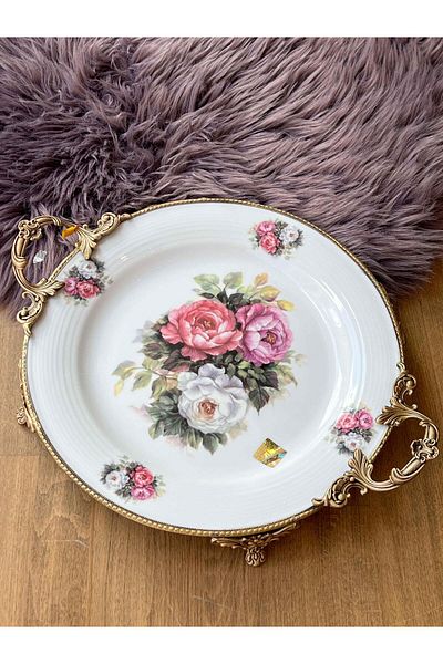 ROSSEV 31cm Antique Round Plate - with Handle