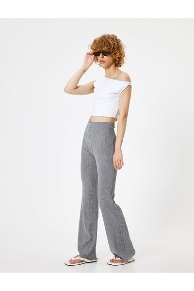 Koton High Waist Elastic Viscose Spanish Leg Trousers - Wrap Waist