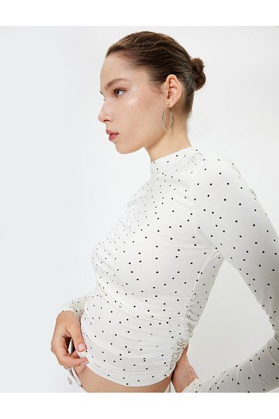 Koton Long Sleeve Polka Dot Slim Fit T-Shirt - Draped