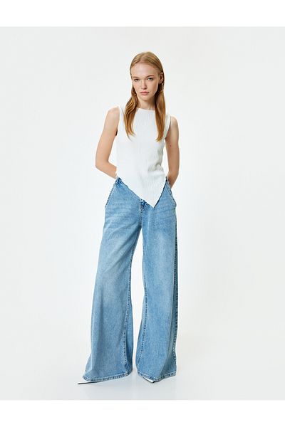Koton Asymmetric Cut Sleeveless Blouse - Wrap, Crew Neck, Slim Fit