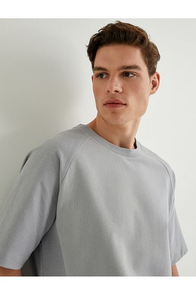 Koton Crew Neck T-Shirt with Stitching Detail and Off Shoulder