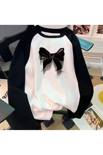 DEEFWEAR Mingalondon Ribbon Detail Raglan Long Sleeve White T-Shirt