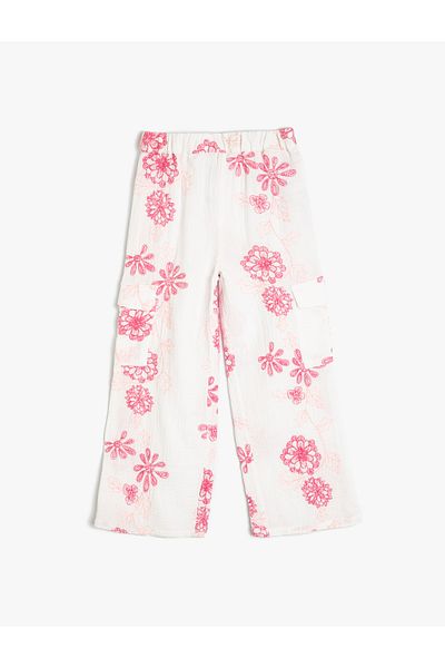 Koton Cotton Cargo Pocket - Floral Patterned Trousers