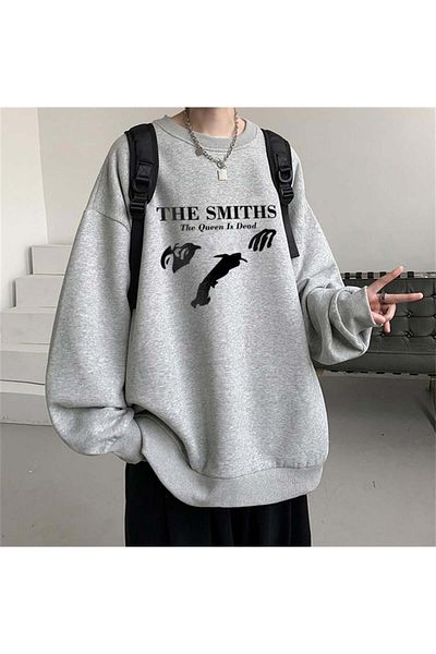 Touz Moda The Smiths Printed Grey Unisex Oversize φούτερ με λαιμόκοψη