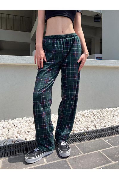 Toum Streetbeat Wear Wide Leg Checked Sweatpants