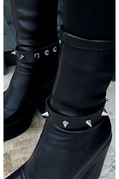 DarkellaStore Gothic Punk Thorny Spikes 2 Pack / Leather Leg Bracelet / Shoe Accessory