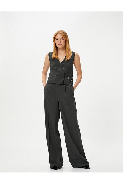Koton Palazzo Trousers Wide Leg High Waist with Metal Accessories