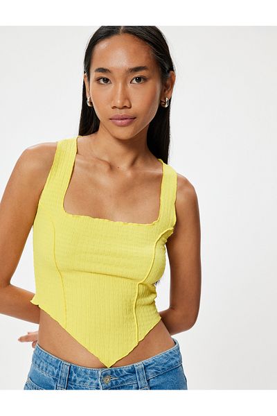 Koton Thick Strap Asymmetric Cut Crop Top - Textured U Collar