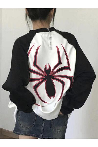 Aesthia Vintage Raglan μακρυμάνικο Spider εμπριμέ λευκό μπλουζάκι