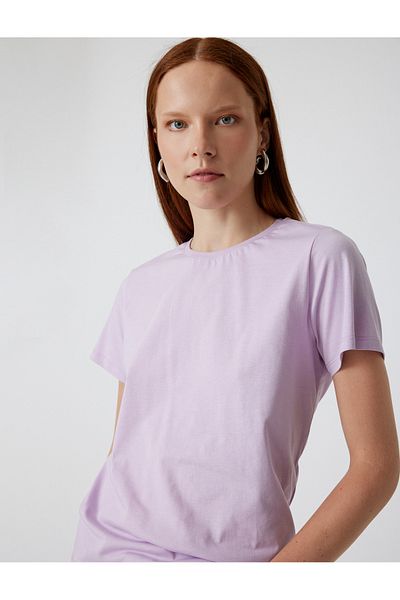 Koton Tricou de bază din bumbac cu mânecă scurtă cu decolteu