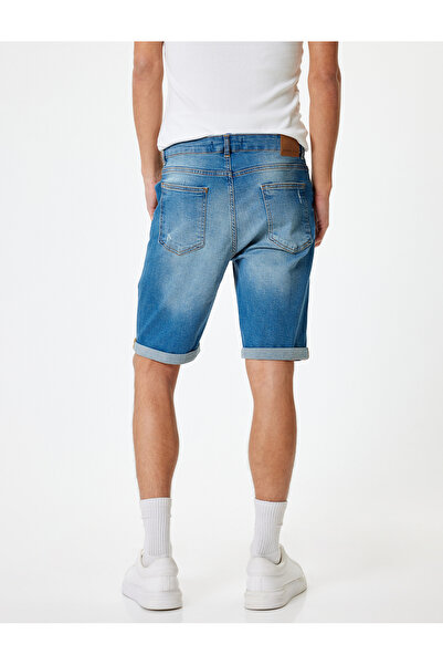 Koton Bermuda Cut Slim Fit Denim Shorts - Cuffed and Button Detailed