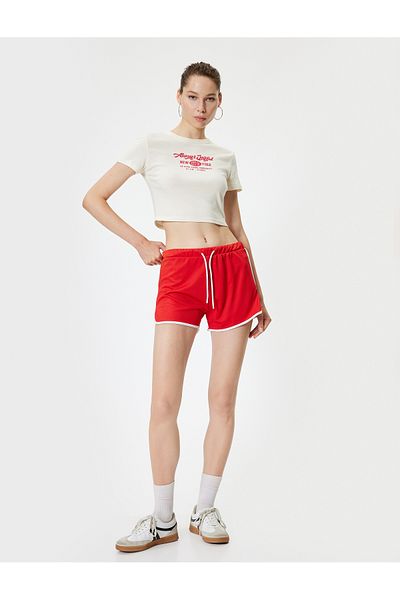 Koton Crew Neck Cotton Crop T-Shirt - Slogan Printed, Short Sleeve