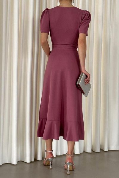 Mossta Μίντι Φόρεμα Dusty Rose με γιακά με διπλό στήθος 581811