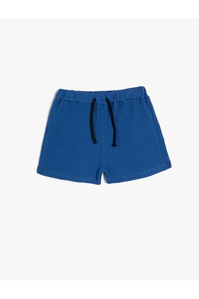 Koton Cotton Textured Basic Shorts - Pockets and Waist Ties
