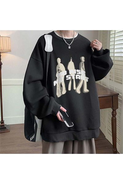 Touz Moda No Rise No Start Printed Μαύρο Unisex Oversize φούτερ με λαιμόκοψη