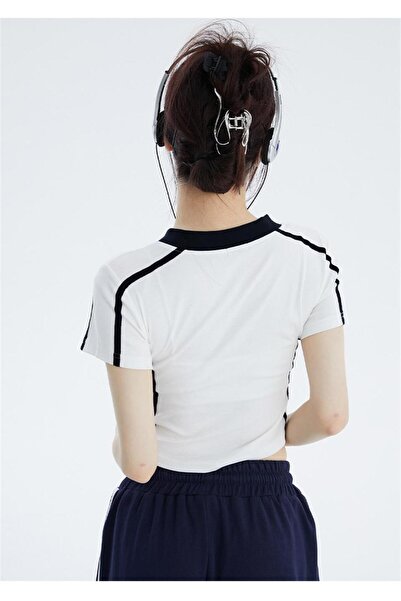 Toum Modessy Y2K Zerocircle Printed V Neck Stripe White Crop