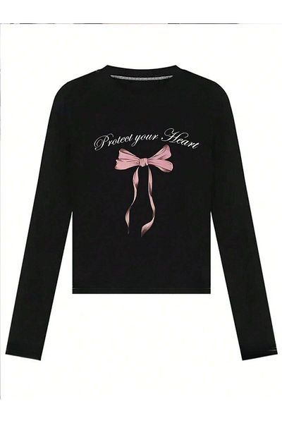DENOKMODA Long Sleeve Ribbon Printed Blouse Body