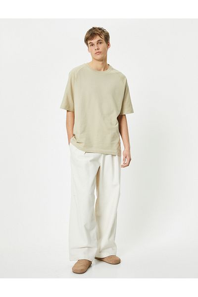 Koton Crew Neck T-Shirt with Stitching Detail and Off Shoulder