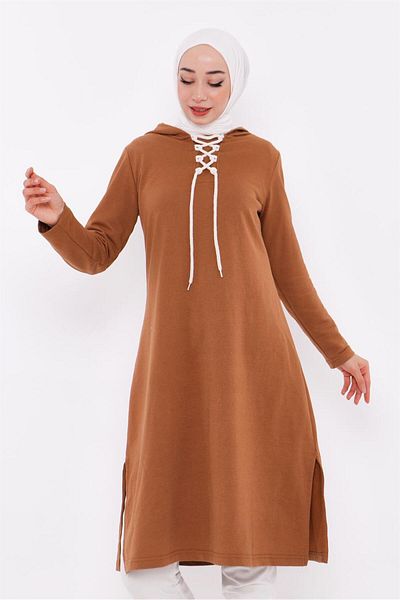 Bwest Eflin Collar Tied Hooded Long Sweatshirt - 03030.038 - Tan