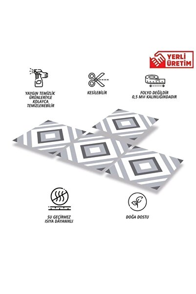 TİNK Kendinden Yapışkanlı Banyo Mutfak Kaplama Geometrik 04 Desenli Pvc Karo 30x30 Cm (11 ADET) 1 M2