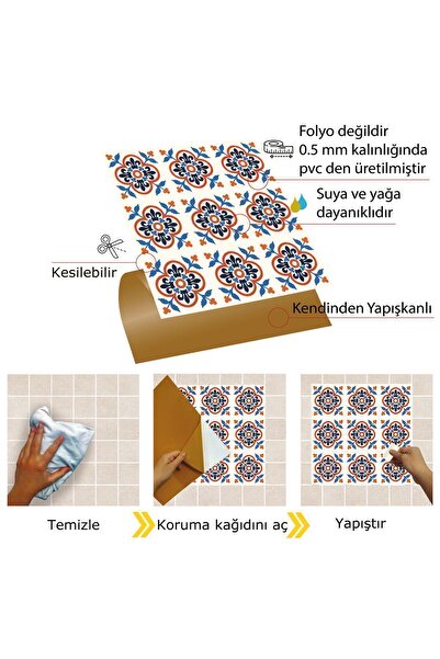 TİNK Kendinden Yapışkanlı Mutfak Banyo Kaplama Meksika 044 Desenli Pvc Karo 30x30 Cm (11 ADET) 1m2