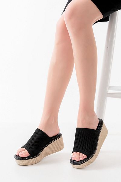 serkanseyyid 232-460 Black Knitwear Daily Orthopedic Wedge Heel Women's Slippers