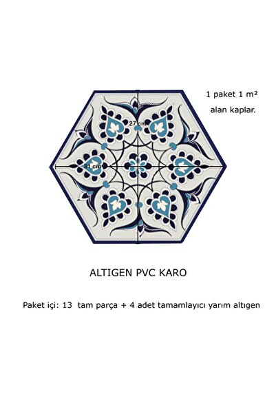 TİNK Kendinden Yapışkanlı Çini Altıgen Pvc Karo 27x31 cm