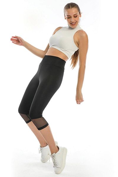 Mossta Leggings Capri din tul cu centură lată neagră