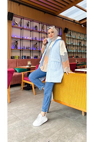 Bwest Ahenk Quilted Sleeveless Vest with Pockets - (38-46) - 71152 - Ice Blue