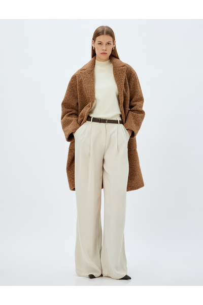 Koton Дълго палто от букле с двуредна кройка - джобове