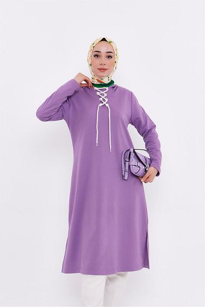 Bwest Eflin Collar Tied Hooded Long Sweatshirt - 03030.018 - Lilac