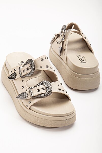 İNFON 24422-1180 Beige Women's Sandals - Wedge Heel