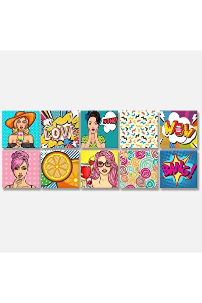 TİNK Kendinden Yapışkanlı Karma Popart Desenli Pvc Karo 15x15 Cm 10'lu Paket