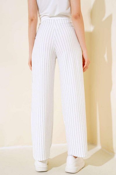 Mossta White Striped Palazzo Trousers - Pocketed